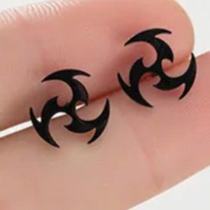 Black Stainless Steel Hypoallergenic Bio Hazard Earrings Tiny Size 10 mm